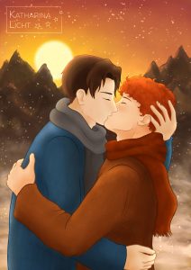 Illustration von Liam und Ray bei einem Kuss (Band 2)
