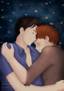 Illustration von Liam und Ray auf einer nächtlichen Wiese (Band 3)